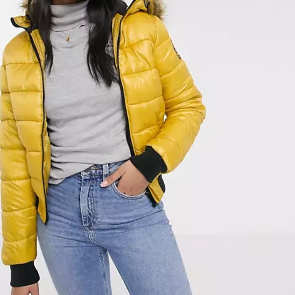 Brave soul northwich puffy soft yellow coat extra warm detachable hood